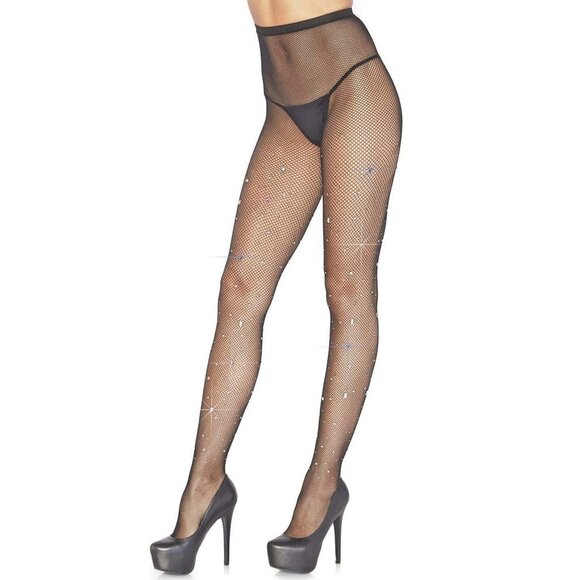 Crystalized Fishnet Tights Womens One Size OS Multi Color Gem Black Pantyhose - Picture 4 of 6